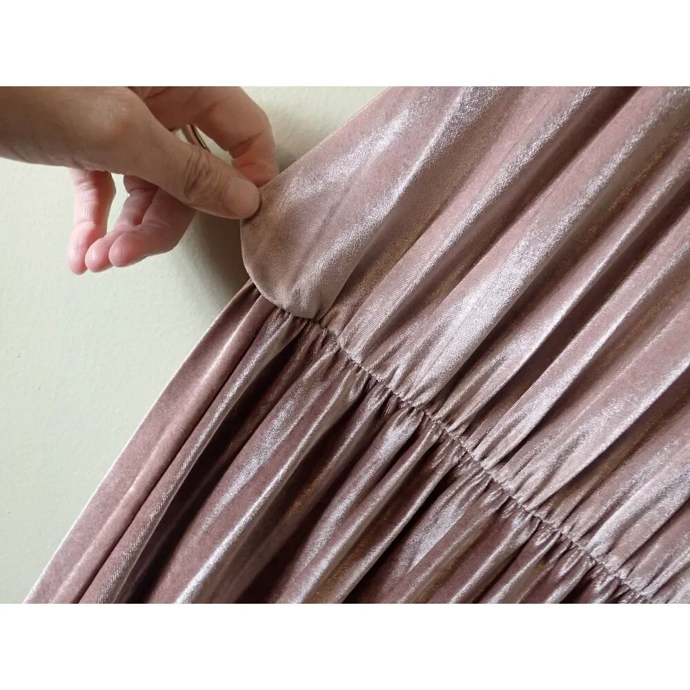 ASOS High Neck Pleated Champaign Pink Formal Maxi Dress Velvet Size 8 Chic Glam - Picture 8 of 16